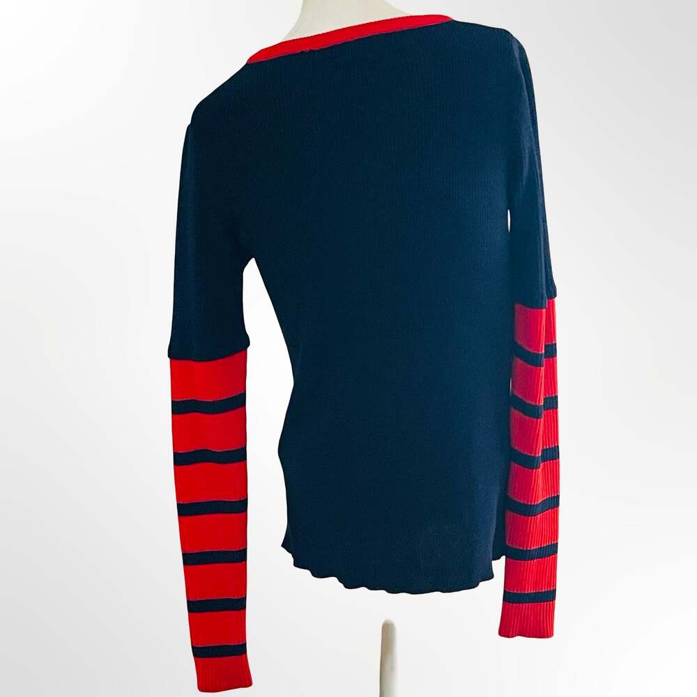 Andros Navy and Red Striped Long Sleeve Ribbed Knit Sweater - Picture 4 of 8